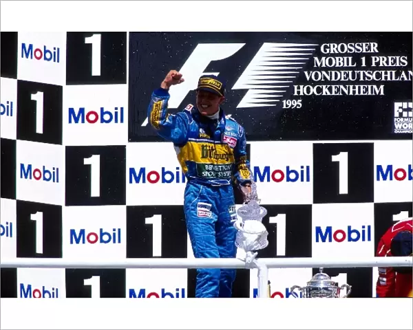 Formula One World Championship: Race winner Michael Schumacher Benetton on the podium