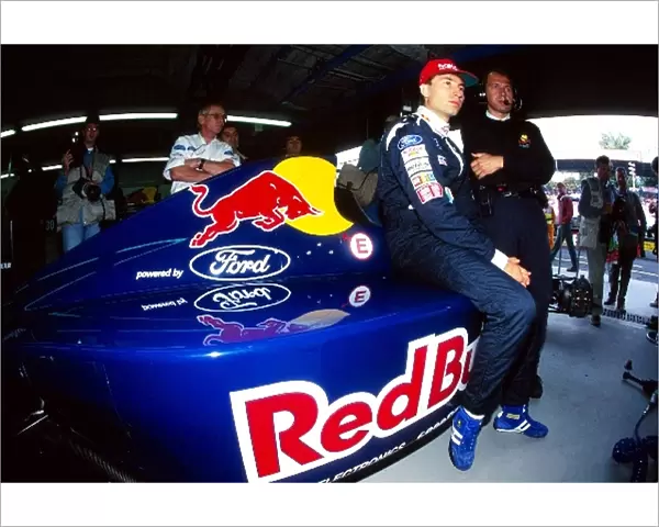 Formula One World Championship: Heinz-Harald Frentzen Sauber Cosworth C14 poses in the team garage