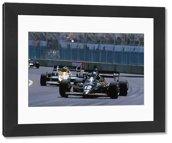Formula One World Championship: The Lotus of Nigel Mansell leads the Williams of race winner Keke Rosberg