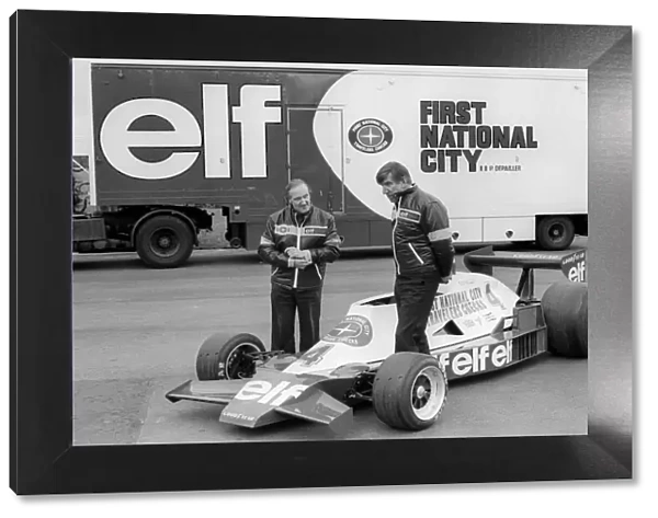 Formula One World Championship: R-L: Ken Tyrrell Tyrrell Team Owner with Maurice Phillippe Tyrrell Designer, with the new Tyrrell 008 and the
