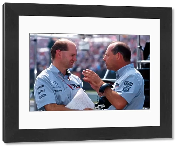 Formula One World Championship: Adrian Newey Mclaren Technical Director with Ron Dennis Mclaren Boss, right
