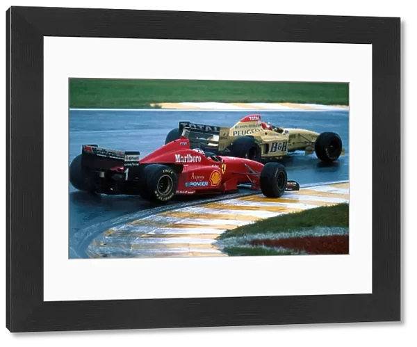 Formula One World Championship: Rubens Barrichello Jordan 196 battles with Michael Schumacher