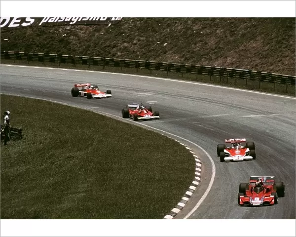 Formula One World Championship: Local hero Carlos Pace Brabham BT45, who crashed out of the race on lap 34, leads the race after clearly jumping