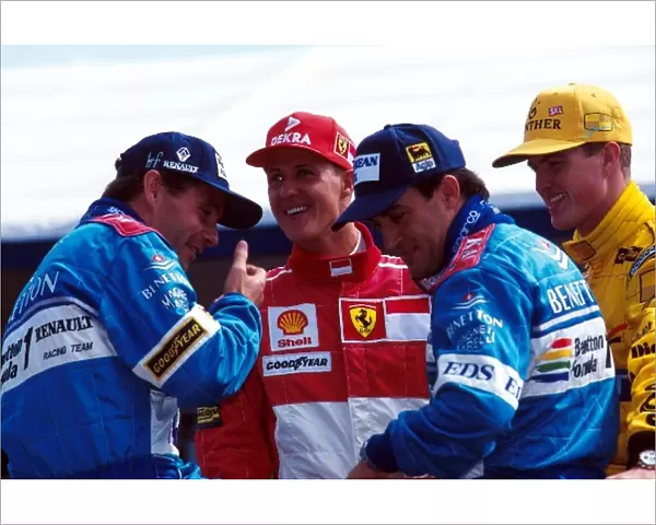 Formula One World Championship: L to R: Winner Gerhard Berger Benetton, Michael Schumacher Ferrari, Jean Alesi Benetton and Ralph Schumacher Jordan