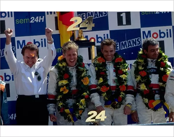 Le Mans 24 Hour Race: L-R: Winners Tom Kristensen, Stefan Johansson, Michele Alboreto