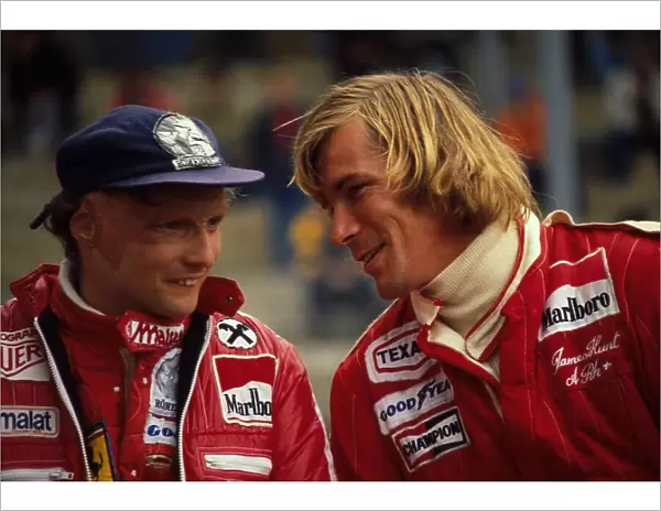 Formula One World Championship: L-R: Niki Lauda, James Hunt