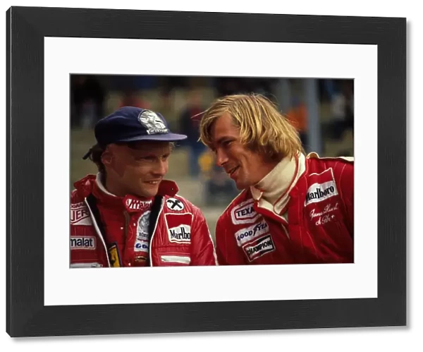 Formula One World Championship: L-R: Niki Lauda, James Hunt