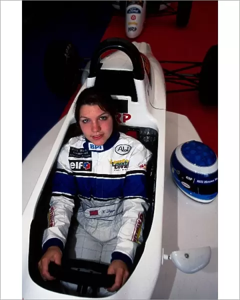 Slick 50 Formula Ford Championship: Katherine Legge sits in the Formula Ford car of Jenson Button