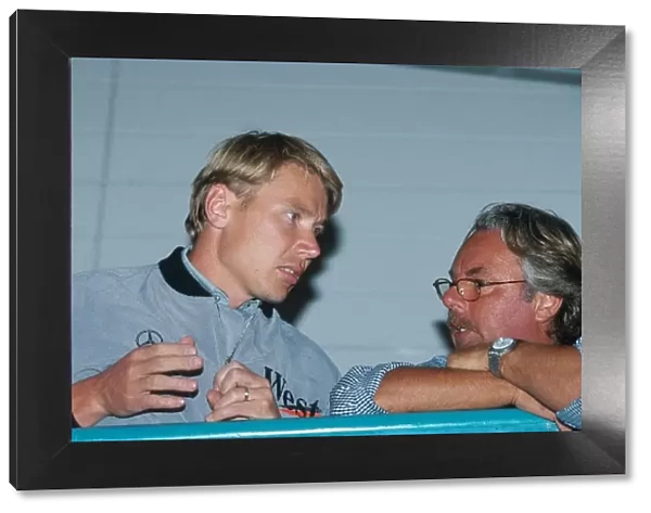Formula One World Championship: Winner Mika Hakkinen with his manager former World Champion Keke Rosberg