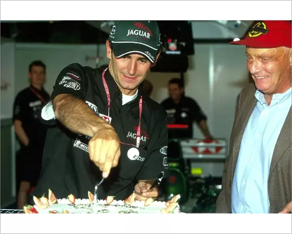 Formula One World Championship: Pedro de la Rosa celebrates his 50th Grand Prix with Jaguar Team Principal Niki Lauda