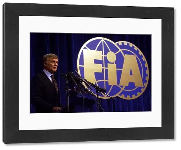 FIA World Council Hearing: FIA President Max Mosley speaks to the assembled press at a press conference following the hearing into the conduct