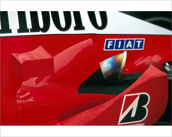 Formula One World Championship: The delicately sculpted exhaust outlets and rear winglets on the Ferrari F2002