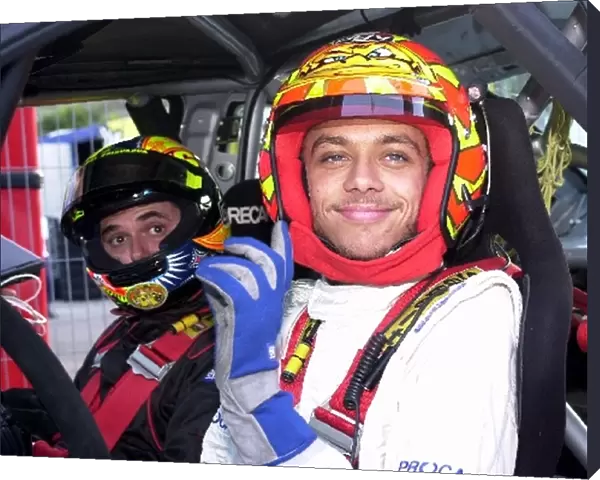 Michelin Race of Champions: Valentino Rossi SEAT Toledo WRC with a startled passenger