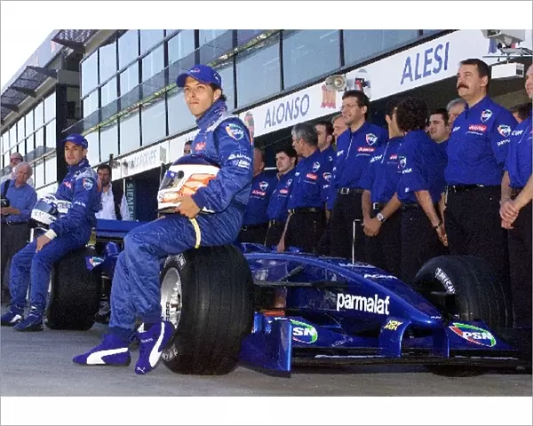 Australian GP: The Prost AP04 Launch with drivers Jean Alesi and Gastone Mazzacane