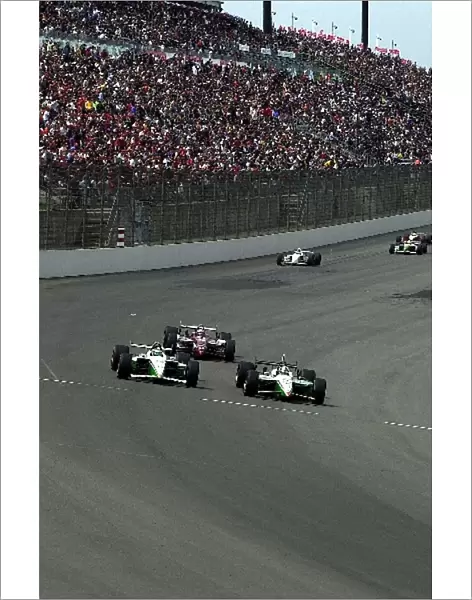 A trio of Hondas enter the first turn during the Bridgestone Potenza 500