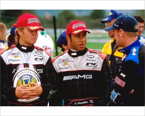 World Karting Championships: L-R: Team MBM team mates Nico Rosberg and Lewis Hamilton