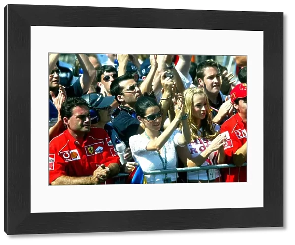 Formula One World Championship: Connie Freydel and Cora Schumacher celebrate Juan Pablo Montoya Williams and Ralf Schumachers Williams second