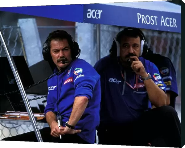 Formula One World Championship: John Walton Prost Sporting Director and Joan Villadelprat Prost Team Manager on the pitwall