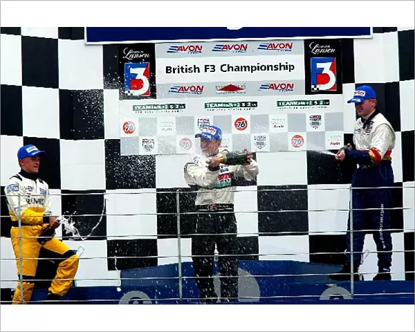 British Formula Three Championship: L to R: 2nd place Heikki Kovalainen Fortec, race winner Robbie Kerr ADR and 3rd place Derek Hayes Carlin