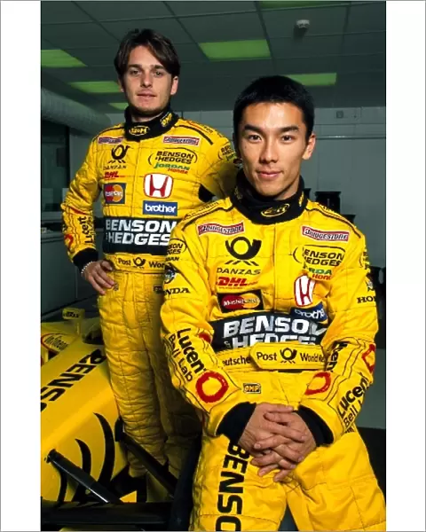 Formula One World Championship: Team mates for 2002, Giancarlo Fisichella and Takuma Sato at the Jordan Factory
