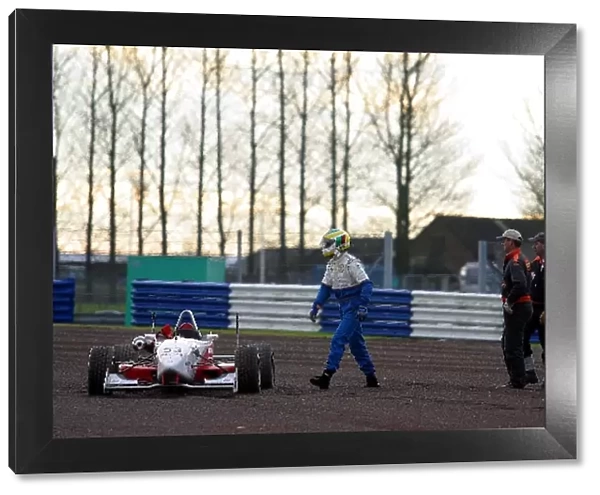 British F3 Winter Series: Charles Halls qualifying session ends in the gravel trap thanks to a broken rear wing. British F3 Winter Series