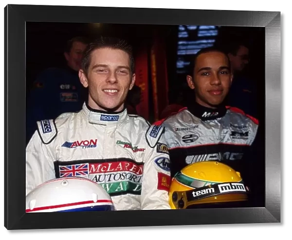 Autosport International Show: F3 driver Anthony Davidson and McLaren supported karting star Lewis Hamilton take part in a kart race on the indoor