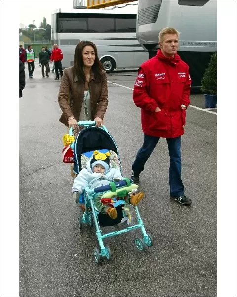 Formula One World Championship: Mika Salo Toyota with wife Noriko Endo and their young child