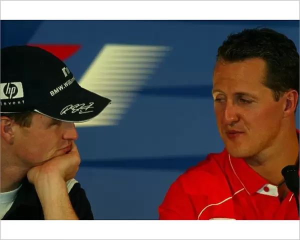 Formula One World Championship: Brothers Ralf Schumacher Williams and Michael Schumacher Ferrari in the press conference