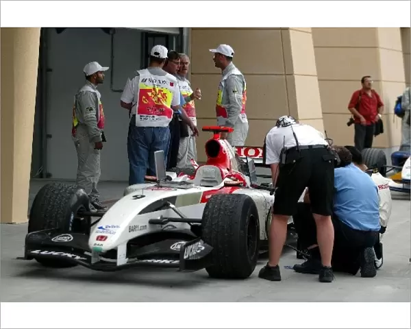 Formula One World Championship: The car of Jenson Button BAR Honda 006 in parc ferme