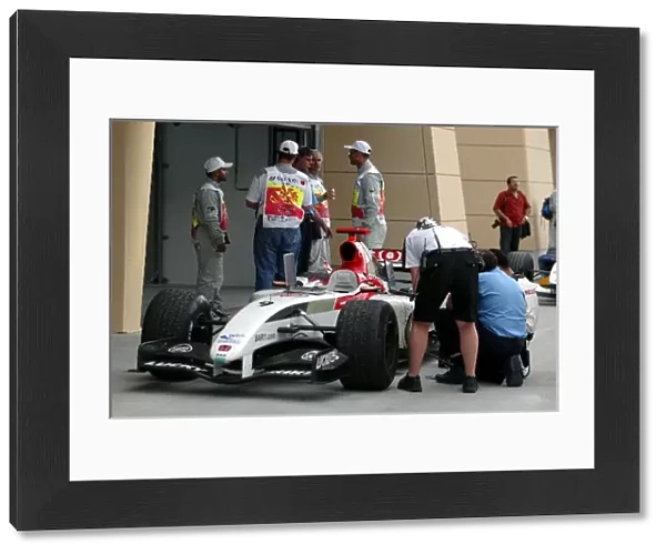 Formula One World Championship: The car of Jenson Button BAR Honda 006 in parc ferme