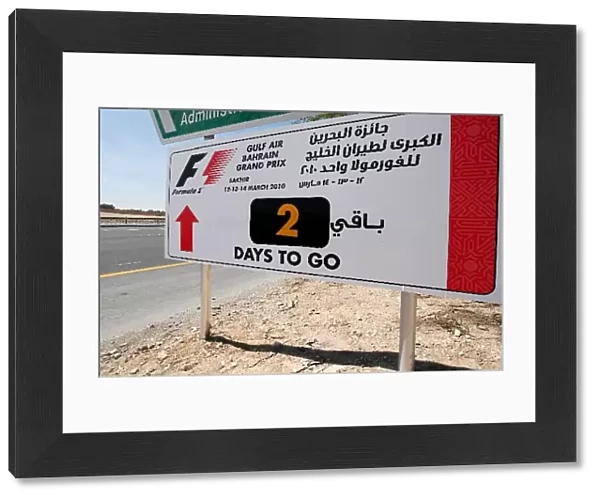 Formula One World Championship: Sign showing 2 days to go before the start of the Bahrain GP