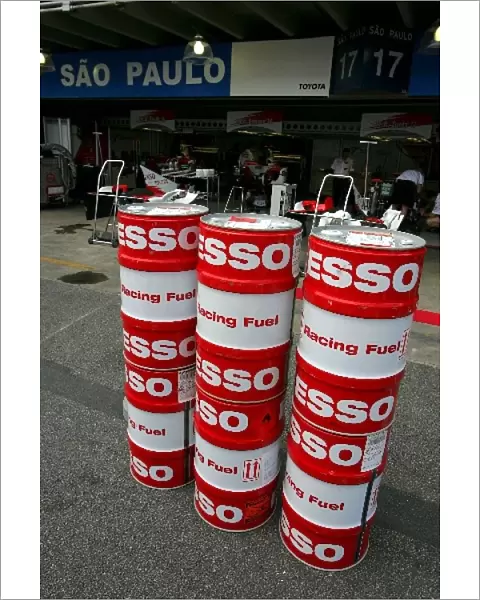 Formula One World Championship: Esso fuel outside the Toyota garage