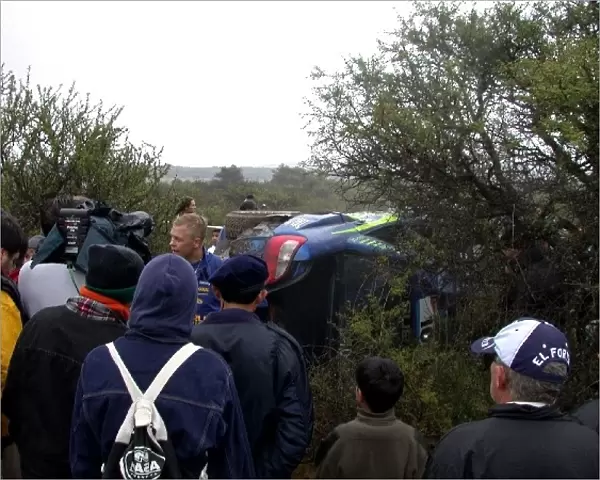 FIA World Rally Championship: Tommi Makinens wrecked Subaru on stage 21