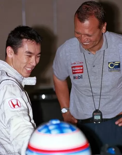 Formula Three Testing: Takuma Sato, left, and Cesario Formula Three team owner Augusto Cesario