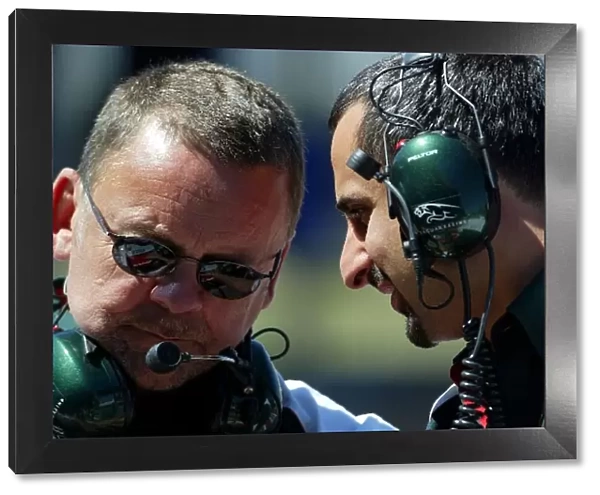 Formula One World Championship: Dave Stubbs Jaguar Team Manager talks with Ben Agathangelou Jaguar Head of Aerodynamics