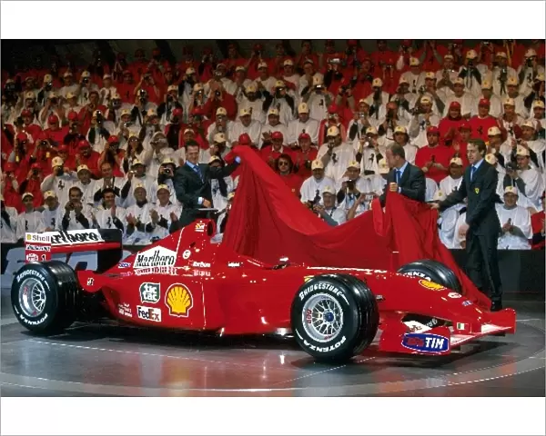 Formula One Launch: Michael Schumacher, Rubens Barrichello and Luca Badoer unveil Ferraris 2001 race car