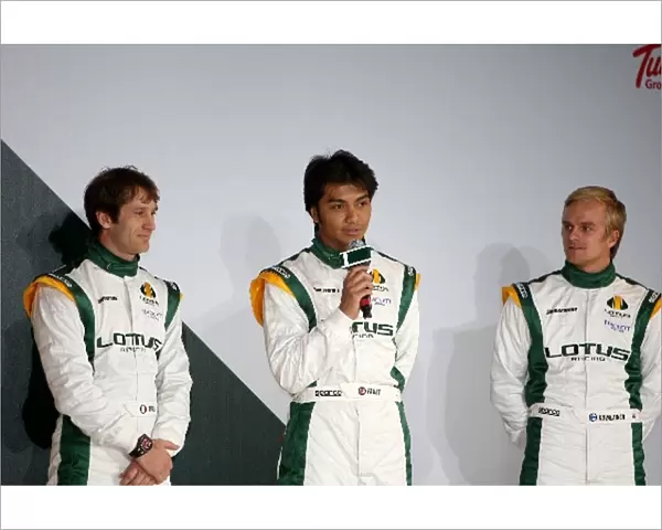 Lotus T127 Launch: Jarno Trulli Lotus, Fairuz Fauzy and Heikki Kovalainen Lotus