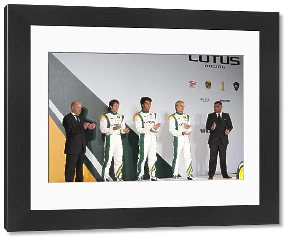 Lotus T127 Launch: Mike Gascoyne Lotus F1 Racing Chief Technical Officer, Jarno Trulli Lotus, Fairuz Fauzy, Heikki Kovalainen Lotus and Tony