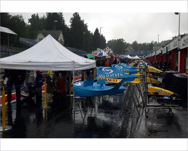 Formula One World Championship: Renault bodywork in the wet pitlane