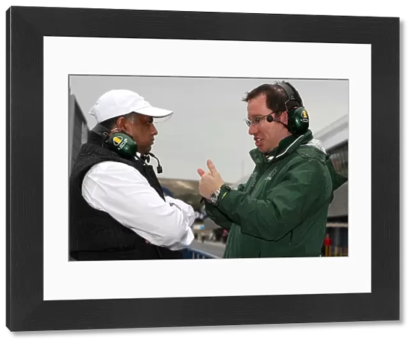 Formula One World Championship: Tony Fernandes Lotus F1 Team Principal talks with Jody Egginton Lotus Race Engineer