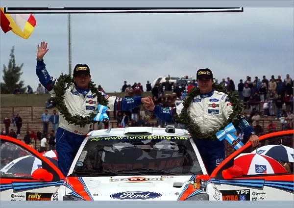 FIA World Rally Championship: Carlos Sainz and Luis Moyaon the podium, at the time in second place, but later promoted to winners after Richard