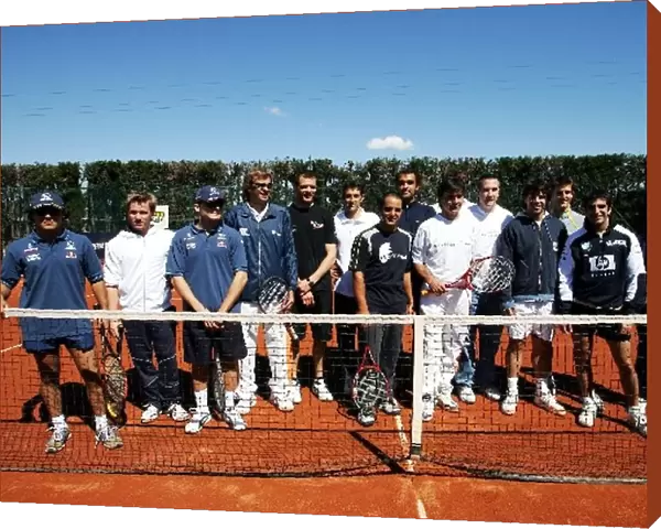 Formula One World Championship: The drivers join together for a photograph at the at the Sanchez-Casal Tennis academy