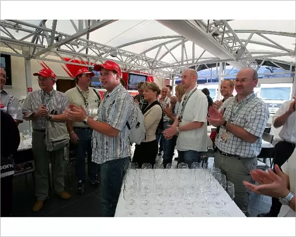 Formula One World Championship: Wine is served at the Panasonic Toyota dinner in the Toyota motohome