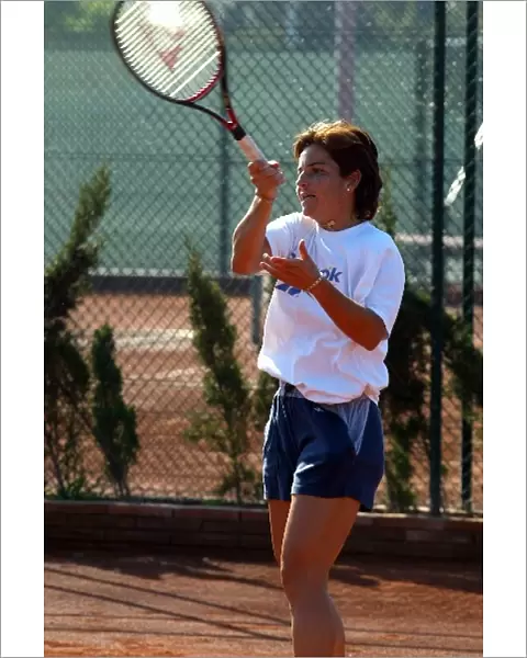 Formula One World Championship: Legendary Spanish tennis player Arantxa Sanchez-Vicario shows how it should be done at a charity tennis function