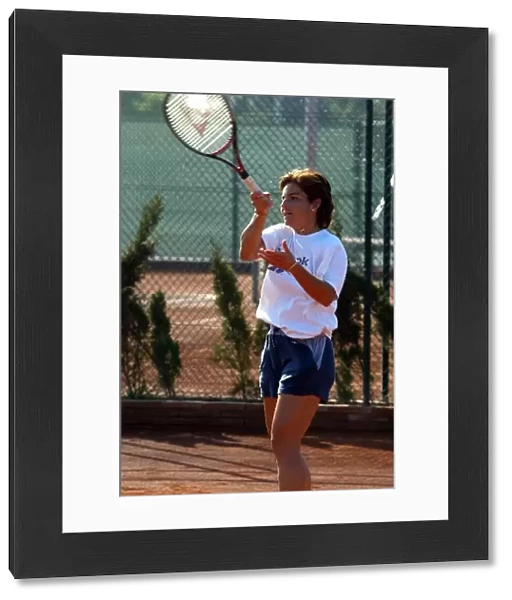 Formula One World Championship: Legendary Spanish tennis player Arantxa Sanchez-Vicario shows how it should be done at a charity tennis function