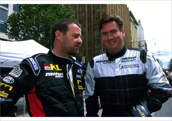 Formula One World Championship: Minardi team owner Paul Stoddart, left, chats with TV presenter Eddie McGuire
