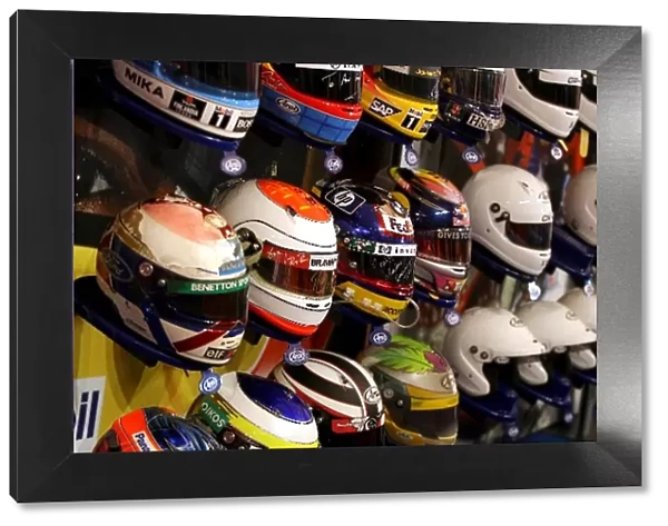 Autosport International Show: Arai Helmets, including the singed helmet of Jos Verstappen from his Benetton pit stop fire of 1994 at the German