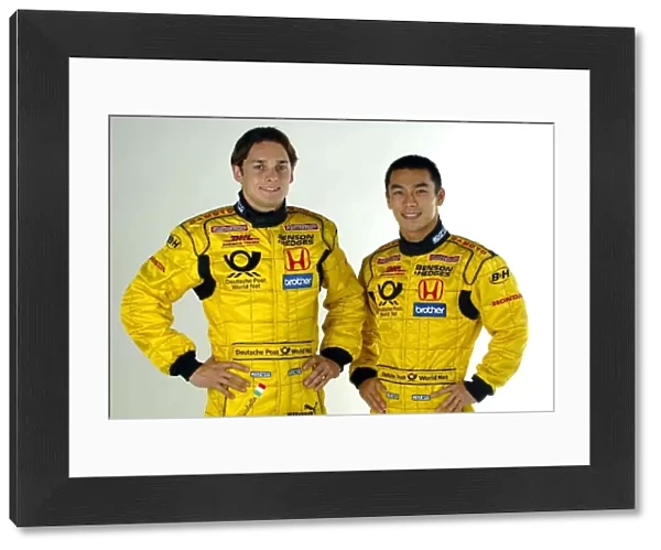 DHL Jordan Honda Studio Shoot: Left-right: Giancarlo Fisichella with DHL Jordan Honda team mate Takuma Sato