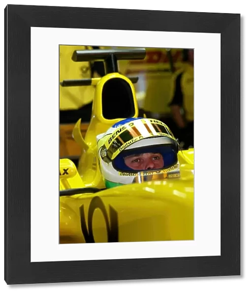 Formula One Testing: Giancarlo Fisichella sits in the cockpit of his DHL Jordan Honda EJ12
