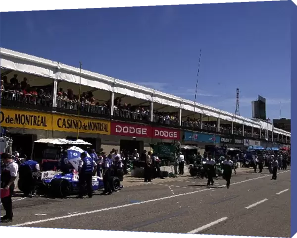 The pit lane of the Circuit Gilles Villeneuve prior to practice for the Molson Indy Montreal
